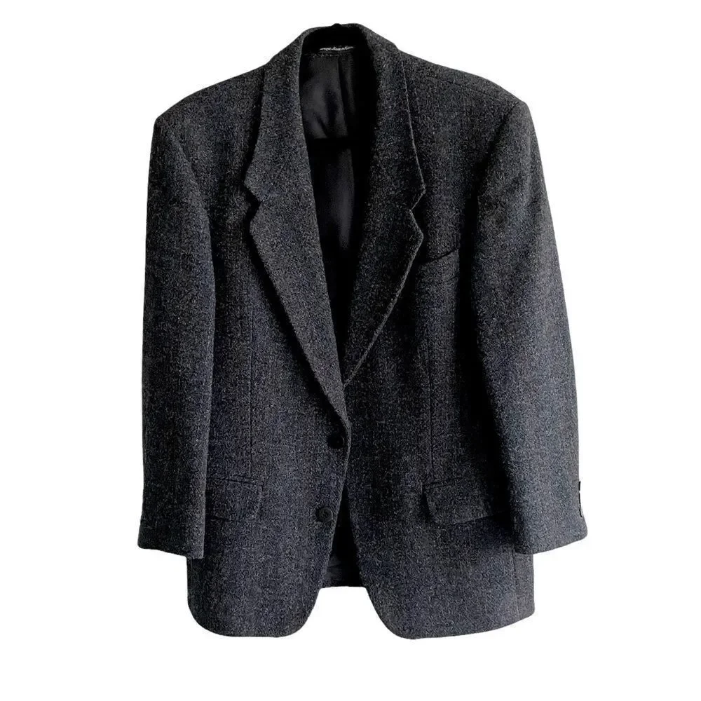 HARRIS TWEED Vintage Hand Woven Wool Sports Coat Jacket Blazer Navy Blue 40R - Picture 3 of 11
